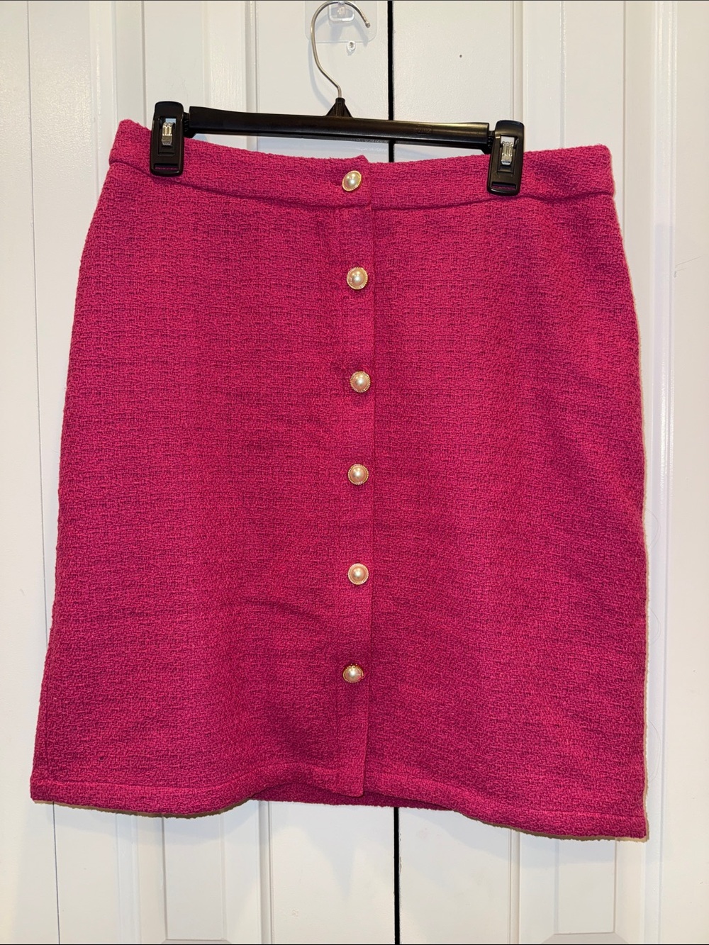Nanette Lepore Hot Pink Tweed Pearl-Button Mini Skirt